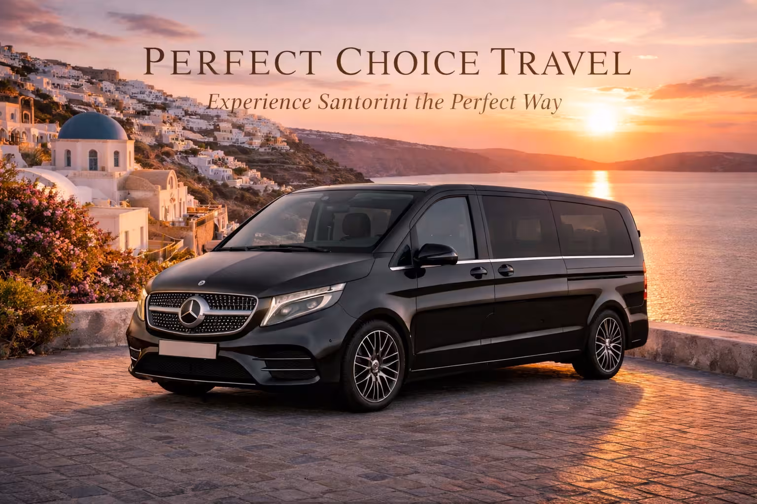 Elite Mercedes van for Santorini private tours - premium chauffeur service with climate control and Wi-Fi